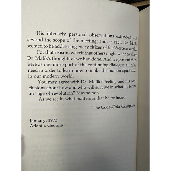 Survival in a time and age Of Revolution Dr. Charles Malik 1972 Coca-cola - Picture 5 of 7